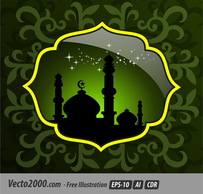 Abstract mosque with green creative artwork background