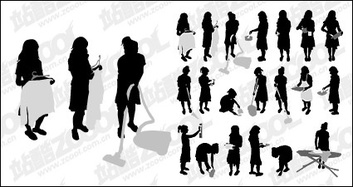 Action figures do housework silhouette vector material Preview