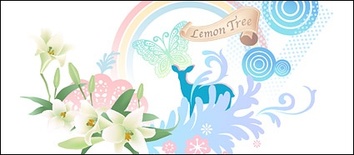 ai format, keyword: vector elements of fashion tread pattern lily flowers deer silhouettes circular rainbow ... Preview
