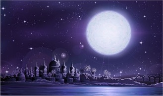 Ancient city under full moon