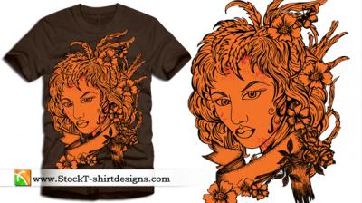 Beautiful Girl with Flowers and Banner Free T-shirt Design Preview