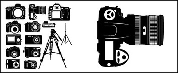 Black-and-white digital camera silhouettes vector