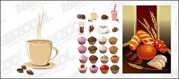 Cake, bread, drinks and other vector material Preview