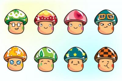 Cartoon Mushroom Characters Vector Preview