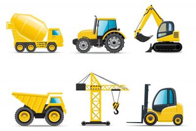 Construction Trucks & Crane Vector Preview
