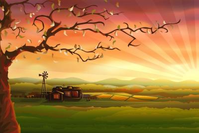 Country Scenery Vector Illustration Preview