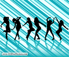 Human - Dancing Girl Silhouettes with Striped Background 