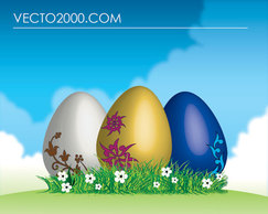 Easter eggs on green grass Preview