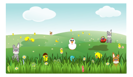Easter Landscape with bunnies, chicks, eggs, chicken, flowers