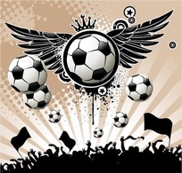 Football background with the balls, wings and stars