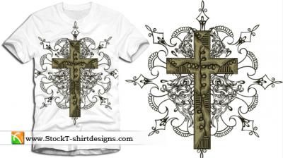 Free Vector Cross T-shirt Design with Floral Ornament Preview