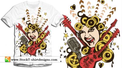 Free Vector T-shirt Design with Singing Girl and Guitar Preview