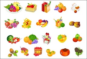Food - Fruit basket, hazelnut, persimmon vector 