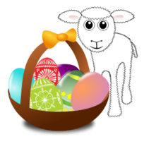 Funny lamb with Easter eggs in a basket Preview
