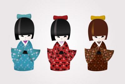 Japanese Kokeshi Dolls Vector Preview