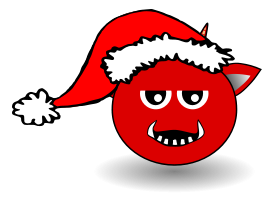 Cartoon - Little Red Devil Head Cartoon with Santa Claus hat 