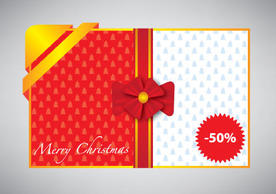 Holiday & Seasonal - Merry Christmas card with gift ribbon 