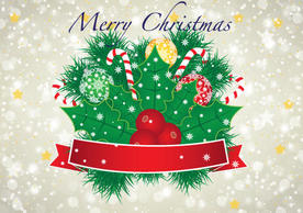 Holiday & Seasonal - Merry Christmas Vector Banner with Red Ribbon 