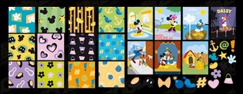 Mickey Mouse, Donald Duck, hearts, flowers, bombs Disney lovely tile background
