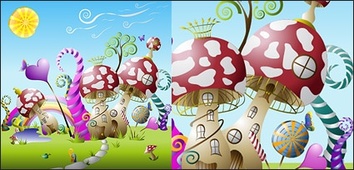 Mushrooms Cute fairy-tale world vector material Preview