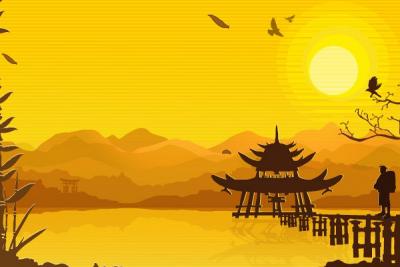 Oriental Sunset Vector Background Preview