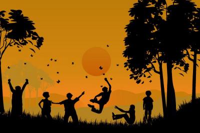 Playing Children Vector Silhouette Preview