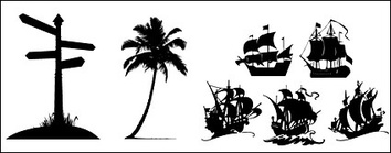 Road signs, coconut trees, sailing icon material Preview