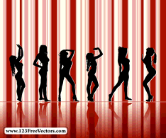 Human - Sexy Girl Silhouettes with Striped Background 