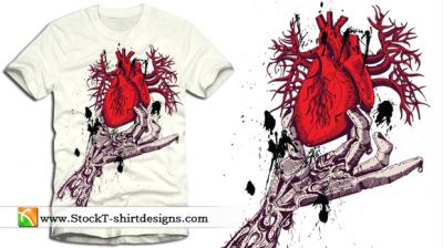 Skeleton Hand Holding Anatomical Red Heart with Free Tee Design Preview