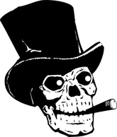 Skull With Top Hat And Ccigar clip art