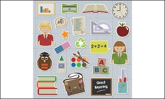 Students, books, rubber, glue, transcripts, stationery vector Preview