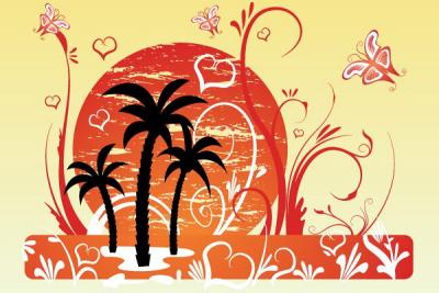 Sunset Palm Trees Vector Preview