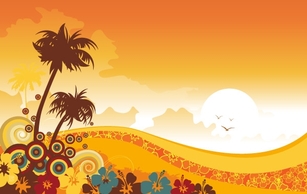 Sunset with Florals and Swirls Preview