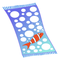 Towel blue with white bubbles and red fish with white strips