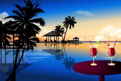Tropical Sunset Beach Vector Preview