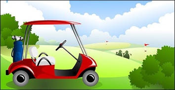 Nature - Under the blue sky and white clouds Vector Golf Course material 