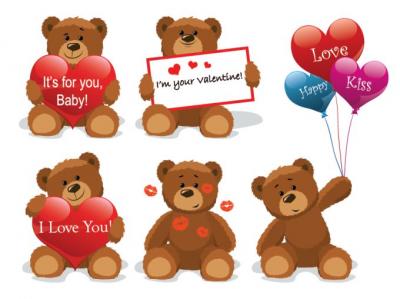 Valentine’s Day Teddy Bears Vector Preview