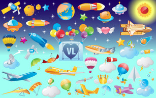Vector Icons of Flying Objects