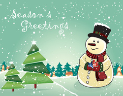 Vector Snowman with christmas tree and gifts Preview