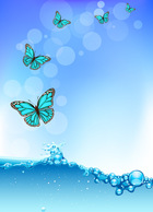 Vector water wave with butterfly and bokeh