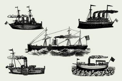 Vintage Vector Steam Ships Preview