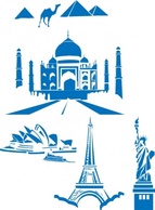 World Landmarks Egipt Paris Sydney Ny Taj Mahal clip art Preview