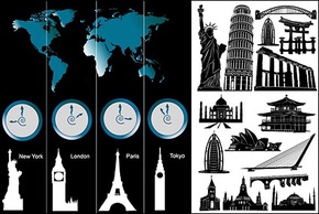 World-renowned architecture and the time zone vector material